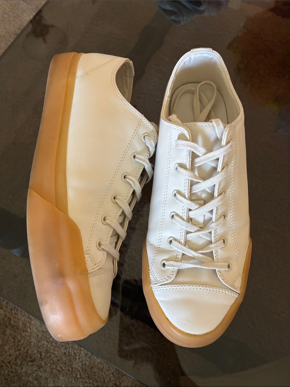 ZARA White Leather Low-Top Sneakers with Gum Sole - Men's - Picture 4 of 11